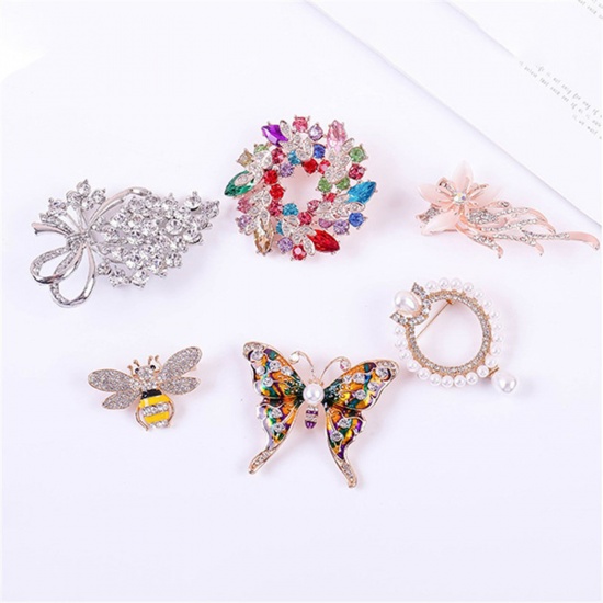 Picture of Exquisite Pin Brooches Flower Insect Multicolor Rhinestone