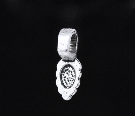 Immagine di Lega di Zinco Charm Manico Foglia Argento Antico Basi per Cabochon Polka Dot 15.7mm x 5.9mm, 50 Pz