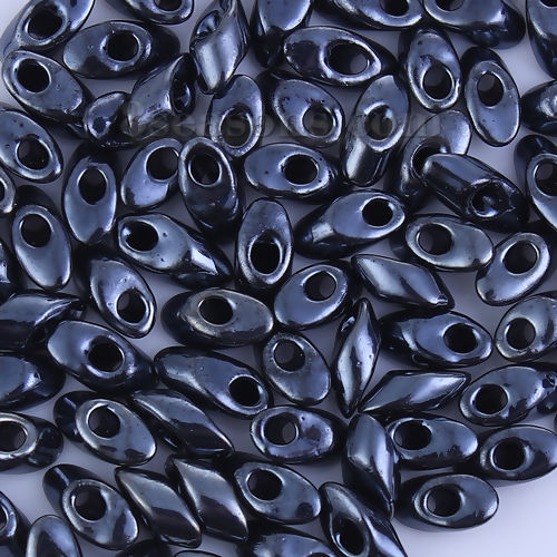 Picture of (Japan Import) Glass Long Magatama Seed Beads Black Lustered About 8mm x 4mm - 7.5mm x 4mm, Hole: Approx 1.3mm, 10 Grams (Approx 8 PCs/Gram)