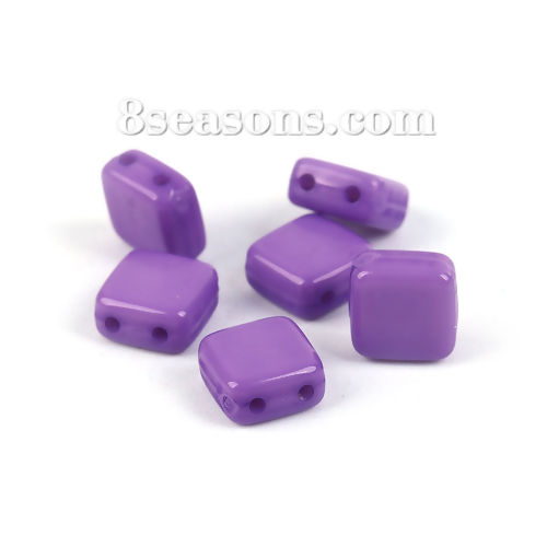 Picture of (Japan Import) Glass Two Hole Twin Seed Beads Square Dark Purple Opaque About 6.3mm x 6.3mm, Hole: Approx 0.5mm, 30 PCs