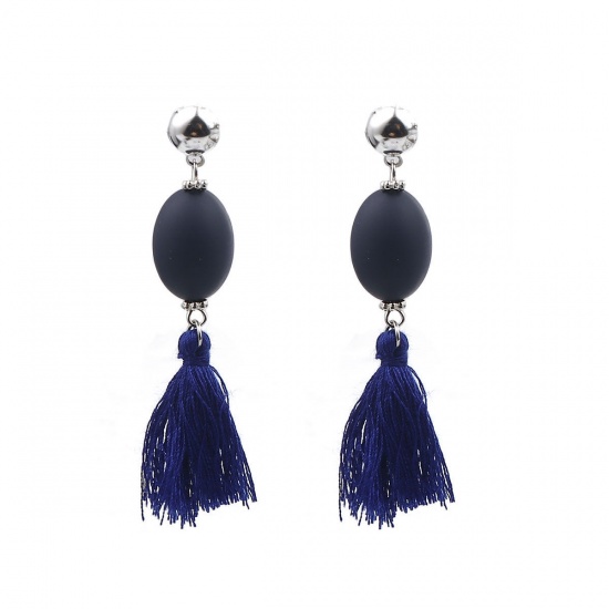 Picture of Earrings Gold Plated Black Round W/ Stoppers 6.3cm x 1.3cm, Post/ Wire Size: (21 gauge), 1 Pair