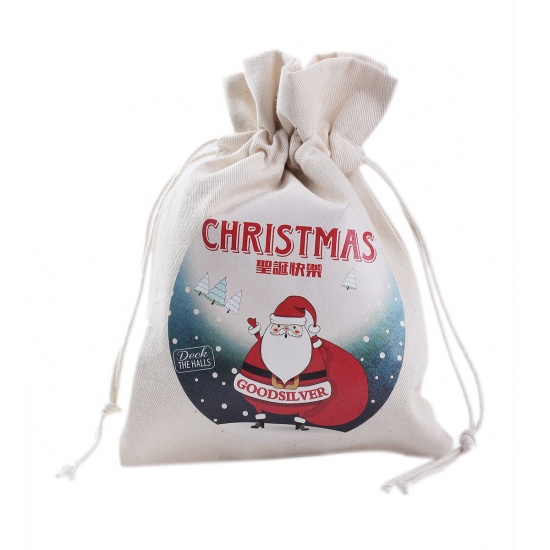 キャンバス生地 クリスマス ドローストリングバッグ 1 個 の画像