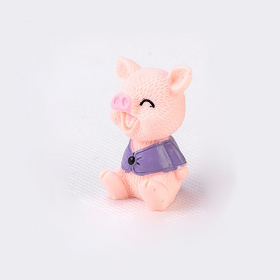 Picture of Resin Ornaments Decorations Pig Animal Pink 37mm x 26mm, 1 Piece