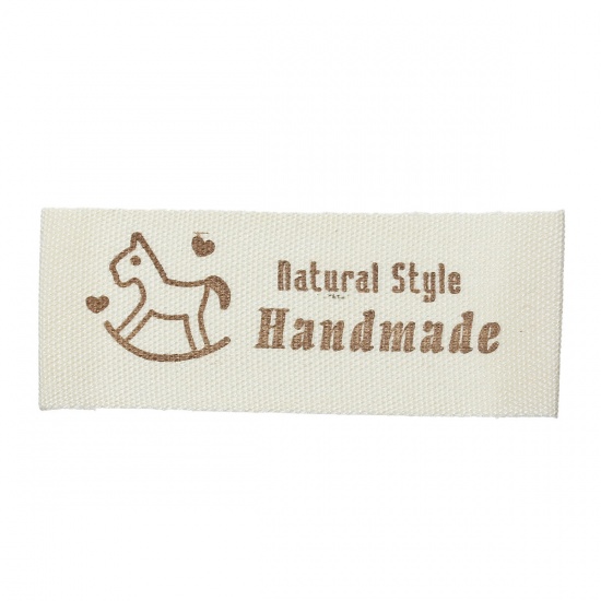 Immagine di Cotone Etichette Stampate DIY Scrapbooking Craft Rettangolo Bianco Sporco Lettere Lettere" Natural Style Handmade " 65mm x 20mm, 14 Pz