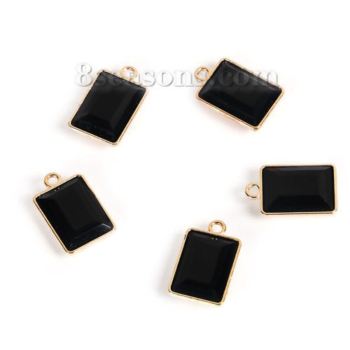 Picture of Zinc Based Alloy & Glass Charms Rectangle Champagne Gold Champagne Rhinestone Faceted 19mm( 6/8") x 12mm( 4/8"), 10 PCs