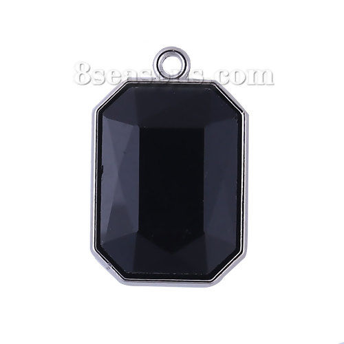 Picture of Zinc Based Alloy & Glass Charms Octagon Silver Tone Champagne Rhinestone Faceted 23mm( 7/8") x 15mm( 5/8"), 10 PCs