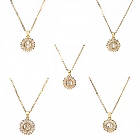 304 Edelstahl Halskette Vergoldet Rund Anfangsbuchstabe Message " E " Transparent Strass 45cm lang, 1 Strang