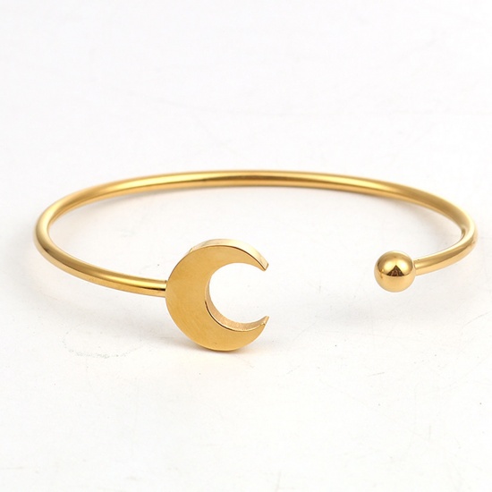 Picture of 304 Stainless Steel Open Cuff Bangles Bracelets Gold Plated Half Moon 17.5cm(6 7/8") long, 1 Piece