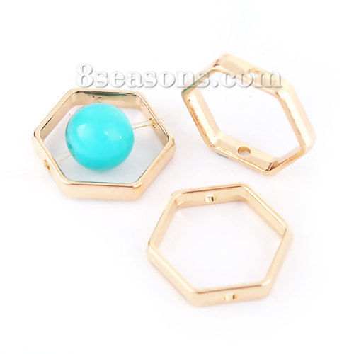 Picture of Zinc Based Alloy Beads Frames Hexagon Silver Tone (Fits 14mm Beads) 21mm x 18mm, 10 PCs