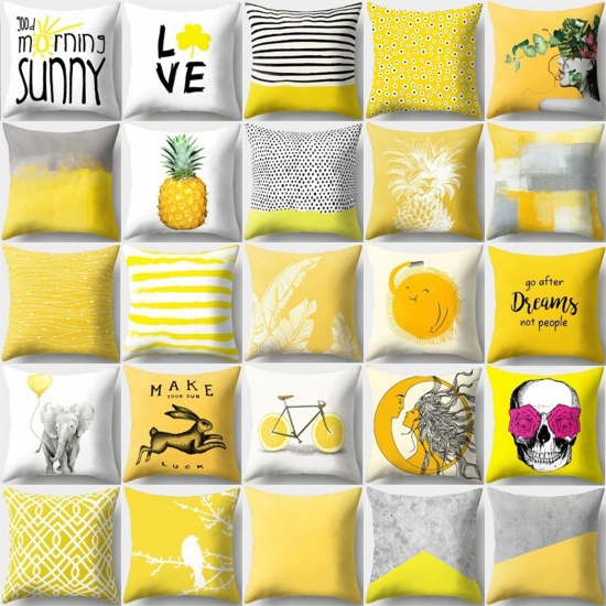 Picture of Peach Skin Fabric Printed Pillow Cases Yellow Square Home Textile 45cm x 45cm