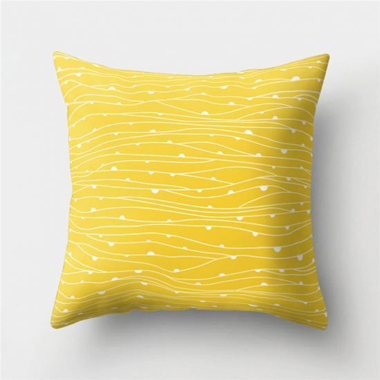 Picture of Peach Skin Fabric Printed Pillow Cases Yellow Square Home Textile 45cm x 45cm