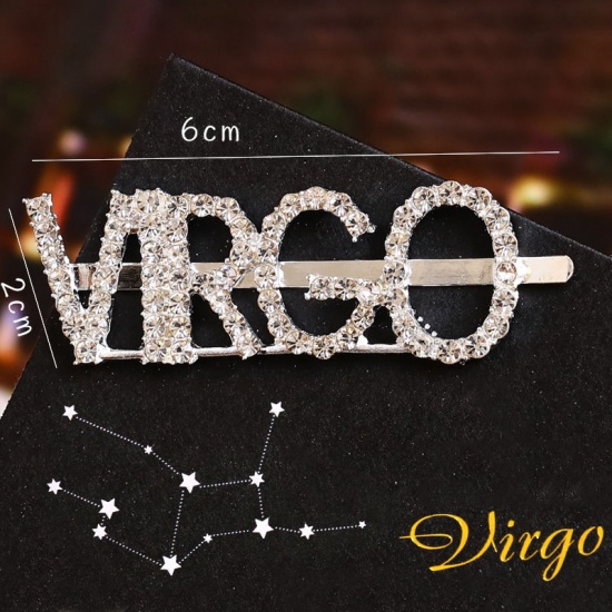 Picture of Hair Clips Silver Tone Virgo Sign Of Zodiac Constellations Clear Rhinestone 9cm - 6.5cm, 1 Piece