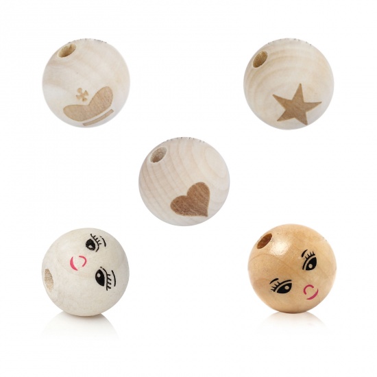 Picture of Natural Wood Spacer Beads Drum Smile Pattern About