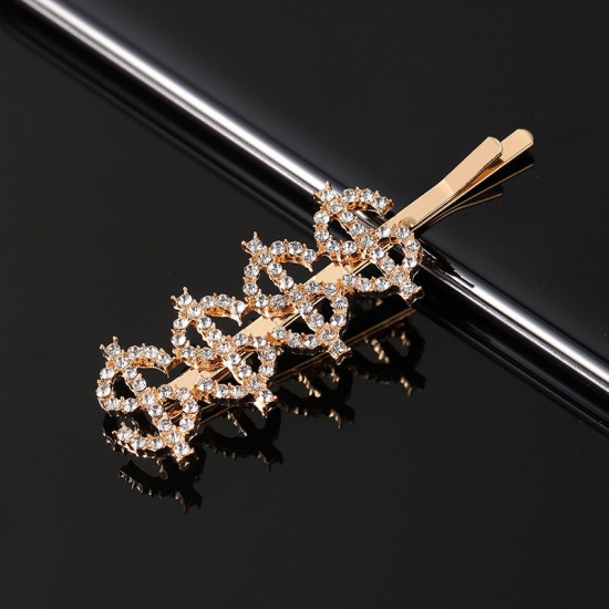 Picture of Hair Clips Gold Plated Dollar Symbol Clear Rhinestone 6cm, 1 Piece