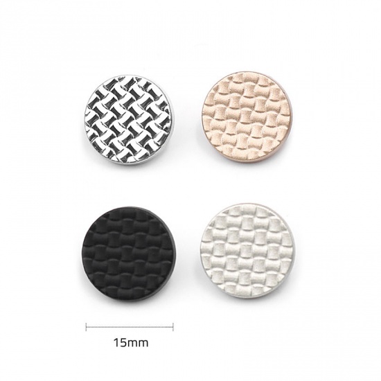 Picture of Zinc Based Alloy Metal Sewing Buttons Single Hole Round Matt Silver Grid Checker Carved 15mm( 5/8") Dia, 10 PCs