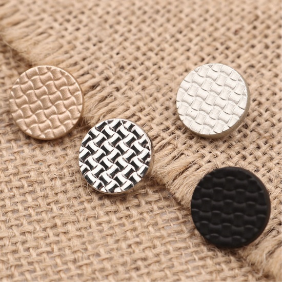 Picture of Zinc Based Alloy Metal Sewing Buttons Single Hole Round Matt Silver Grid Checker Carved 15mm( 5/8") Dia, 10 PCs