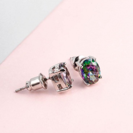 Ottone Orecchini a Perno Tono Argento Ovale Multicolore Strass 7mm x 4mm, 1 Paio