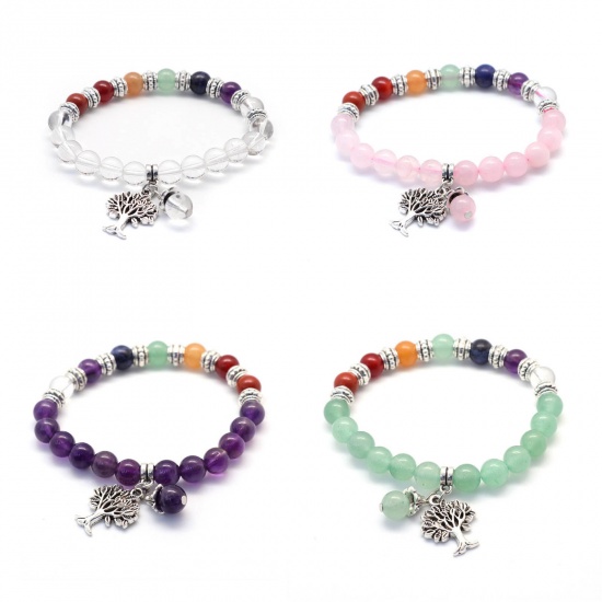 Image de Bracelets Raffinés Bracelets Délicats Bracelet de Perles en Quartz Blanc en Cristal de Roche Yoga ( Naturel ) Transparent Arbre Elastique 22cm Long, 1 Pièce