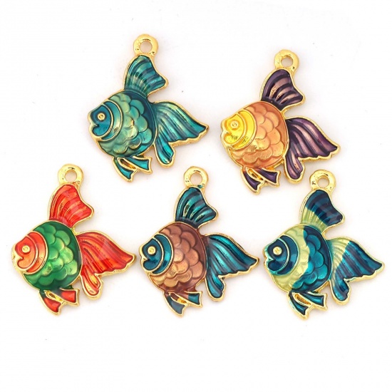 Picture of Zinc Based Alloy Ocean Jewelry Charms Fish Animal Enamel 