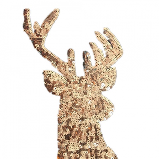 Picture of PVC Paillette Sequin Appliques Patches DIY Scrapbooking Craft Brown Christmas Reindeer 36cm(14 1/8") x 15cm(5 7/8"), 1 Piece
