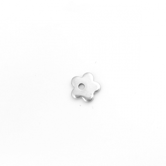 Picture of 304 Stainless Steel Charms Flower Silver Tone 6mm x 6mm, 10 PCs
