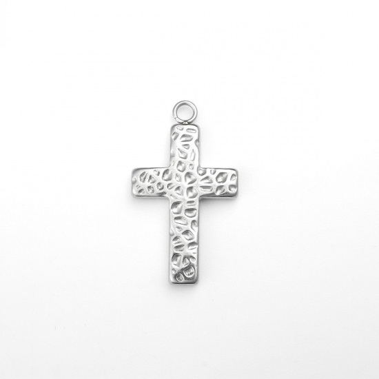 Picture of 304 Stainless Steel Religious Charms Cross Silver Tone 25mm x 13mm, 1 Piece