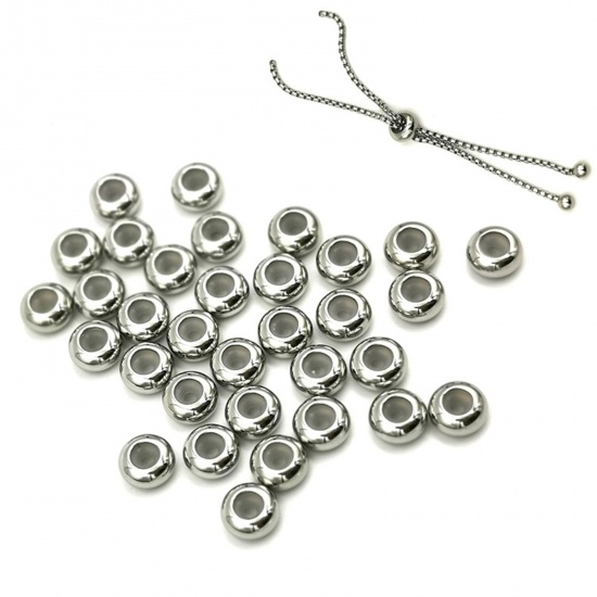 Immagine di 304 Acciaio Inossidabile Perle Fermaglio Scorrevole Tondo Tono Argento Di 8mm Dia., Buco:Circa 1.3mm, 10 Pz