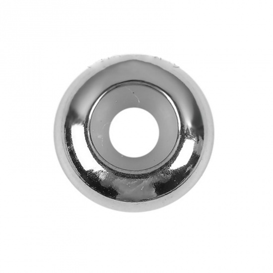 Picture of 304 Stainless Steel Crimp Beads (With Adjustable Silicone Core) Round Silver Tone About 6mm( 2/8") Dia., Hole: Approx 1mm, 5 PCs