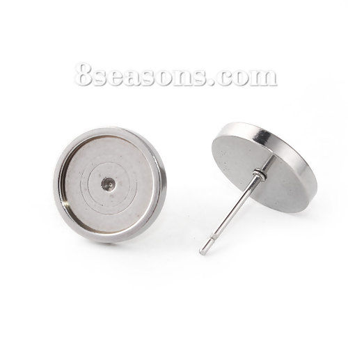Picture of Stainless Steel Ear Post Stud Earrings Round Cabochon Settings  