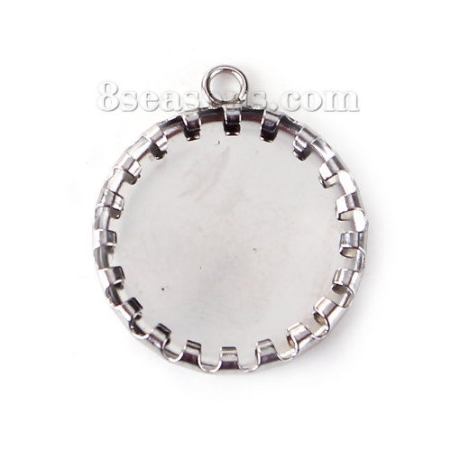 Immagine di Acciaio Inossidabile Charms Tondo Tono Argento Basi per Cabochon (Adatto 14mm) 20mm x 17mm, 20 Pz