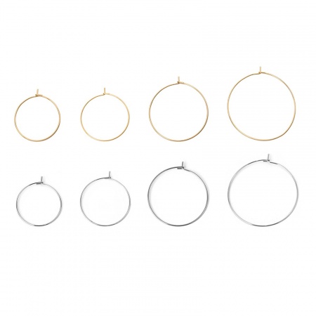 Immagine di 304 Acciaio Inossidabile orecchino cerchio Tondo Oro Placcato 24mm x 20mm, Posta / Filo Dimensione: (21 misura), 10 Pz