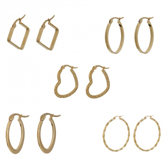 Picture of 304 Stainless Steel Hoop Earrings Gold Plated Twist Round 35mm(1 3/8") x 34mm(1 3/8"), Post/ Wire Size: (21 gauge), 1 Pair