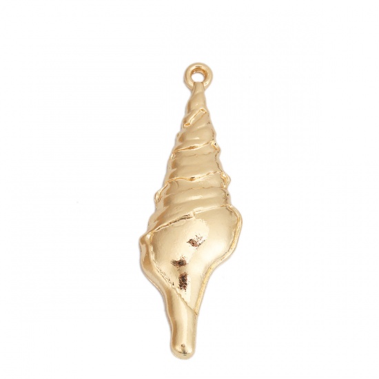 Picture of Zinc Based Alloy Ocean Jewelry Pendants Conch/ Sea Snail Silver Tone 4.8cm x 1.6cm, 5 PCs