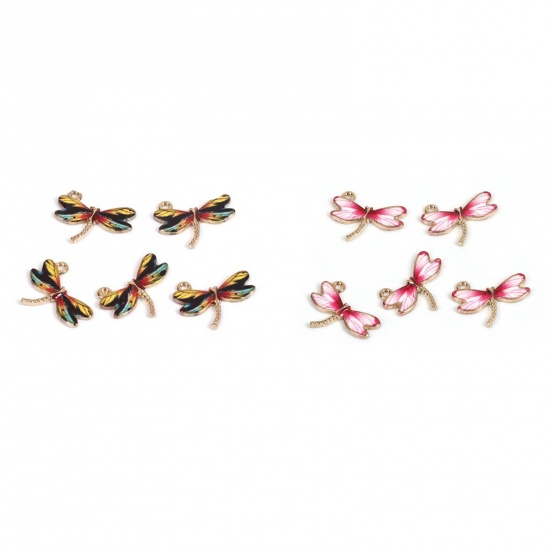 Picture of Zinc Based Alloy Charms Dragonfly Animal White Fuchsia Enamel 22mm( 7/8") x 17mm( 5/8"), 10 PCs