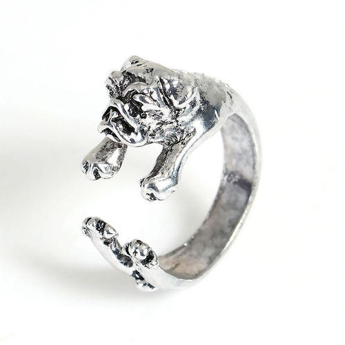3D オープン ラップ リング 指輪 犬 銀古美 16.5mm（日本サイズ約11号）、 1 個 の画像