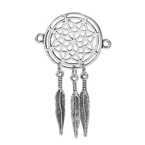 Picture of Zinc Based Alloy Connectors Findings Dream Catcher Antique Silver Pattern Carved Hollow 56mm x 33mm, 5 PCs