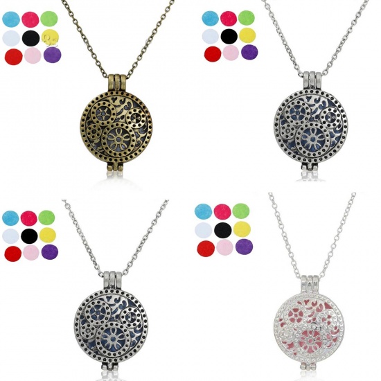 Picture of New Fashion Nonwovens Aromatherapy Essential Oil Diffuser Locket Necklace Round Gear Link Cable Chain Refill Pad Without Essential Oil