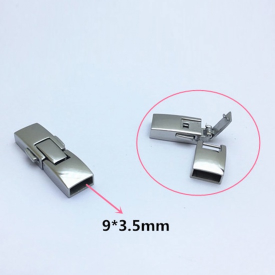 Picture of 304 Stainless Steel Casting Clasps Rectangle Silver Tone 36mm x 11mm, 1 Piece