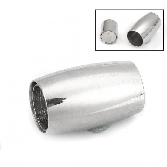 Picture of 304 Stainless Steel Magnetic Clasps Barrel Silver Tone 14mm( 4/8") x 9mm( 3/8"), 1 Piece
