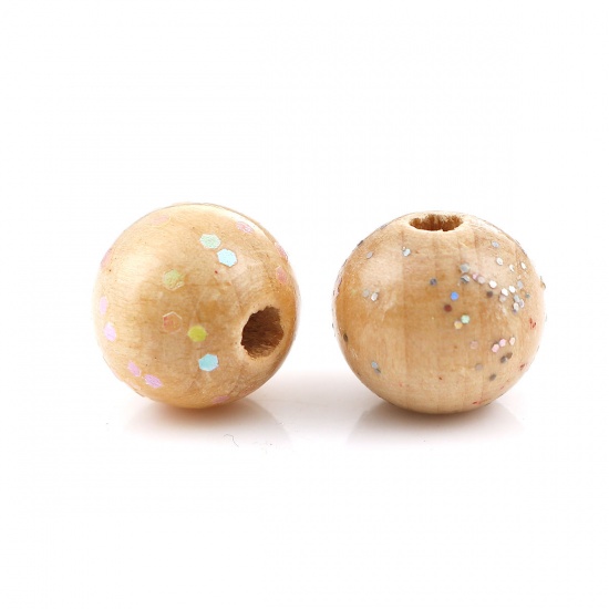 Picture of Wood Spacer Beads Round Natural Glitter About  
