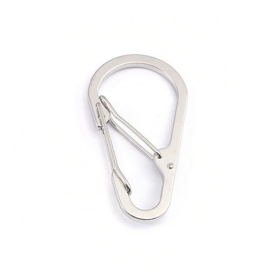 Picture of 304 Stainless Steel Carabiner Keychain Clip Hook Oval Silver Tone 6.5cm x 2.8cm, 1 Piece