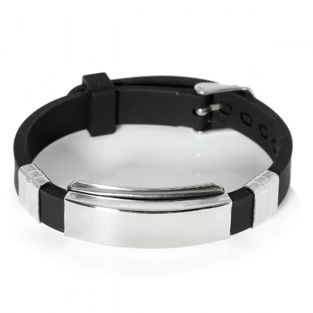 Nueva Moda Pulseras de Silicona Negro, Acero Inoxidable 304 Tono de Plata 22.7cm, 1 Unidad