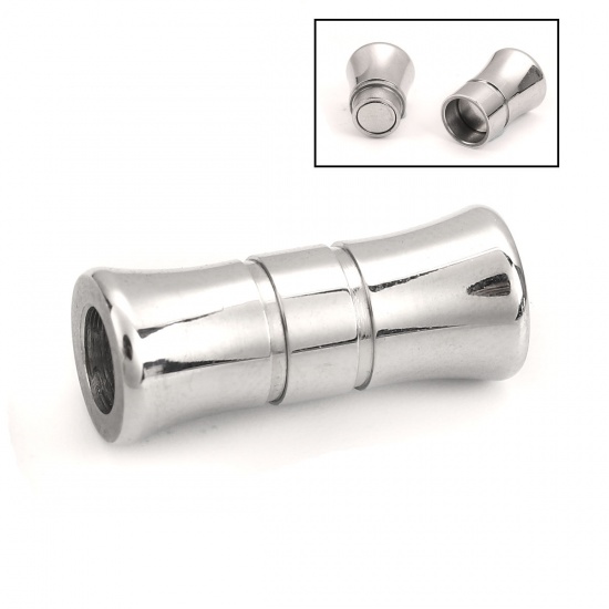 Immagine di 304 Acciaio Inossidabile & Maghete Chiusura Magnetica Forma di Bambù Tono Argento 21mm x 9mm, 1 Pz