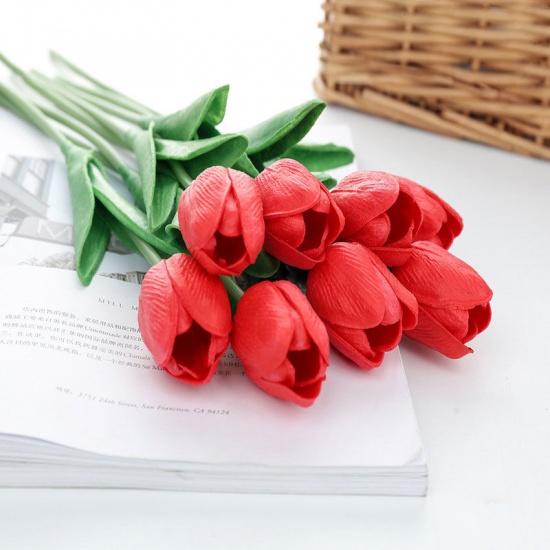 Picture of Rose 1pcs Pu Tulips Artificial Flower Mini Tulip For Home Wedding Decoration Flower Bouquet Decoration