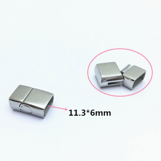 Picture of 304 Stainless Steel Casting Magnetic Clasps Rectangle Silver Tone Frosted 20mm x 13mm, 1 Piece