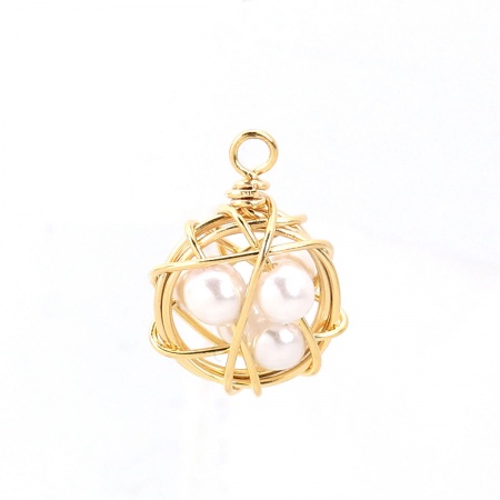 Acrylic & Brass Metallic Wire Charms Ball Imitation Pearl
