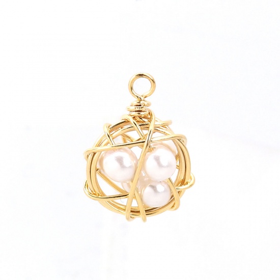 Picture of Acrylic & Brass Metallic Wire Charms Ball Imitation Pearl                                                                                                                                                                                                     