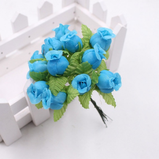 Imagen de Azul 12 Unids / lote Flores Artificiales de Seda Mini Ramo de Rosas Boda Decoración Del Hogar Tarjeta de Artesanía Regalo DIY Guirnalda accesorios