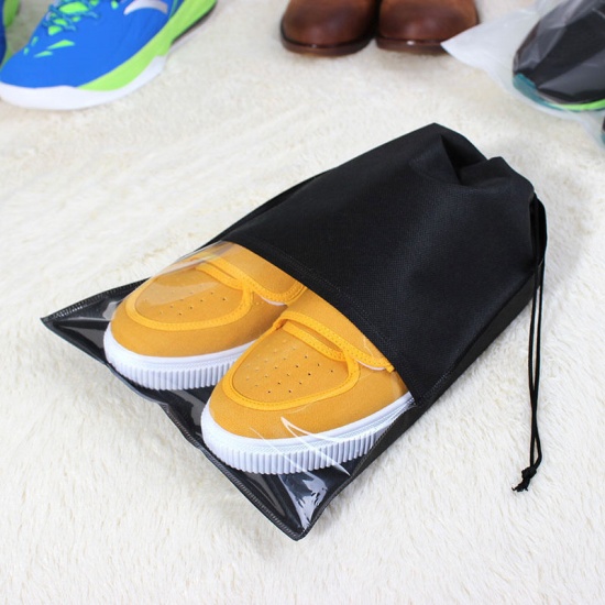 Picture of Nonwovens Waterproof Shoes Drawstring Storage Bag Black 36cm x 27cm, 1 Piece
