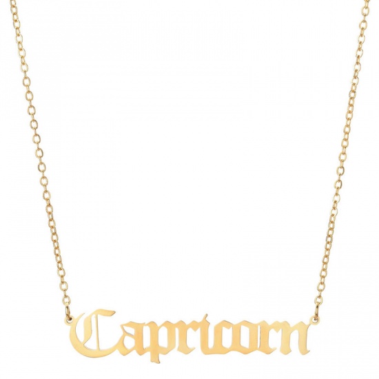 Picture of Stainless Steel Necklace Gold Plated Capricornus Sign Of Zodiac Constellations Hollow 45cm(17 6/8") long, 1 Piece